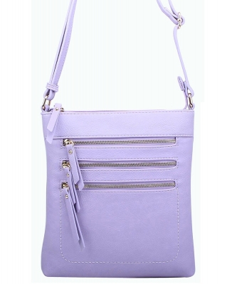 Crossbody Purse Bag Triple Zipper WU093 LAVENDER